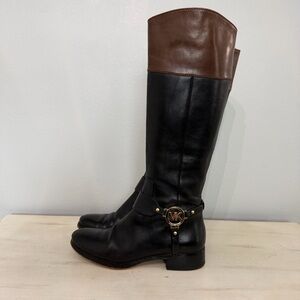 Micheal Kors Black Leather Fulton Harness Boots